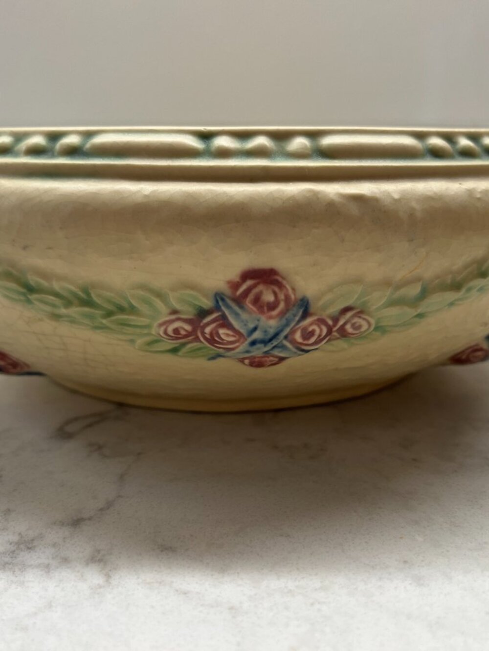 Antique 1924 Roseville Pottery "La Rose" Console Bowl #128-7